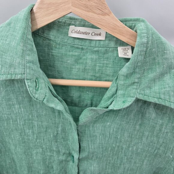 Coldwater Creek Green 100% Linen 3/4 Sleeved Button Up Size Medium 10-12 - Picture 8 of 11